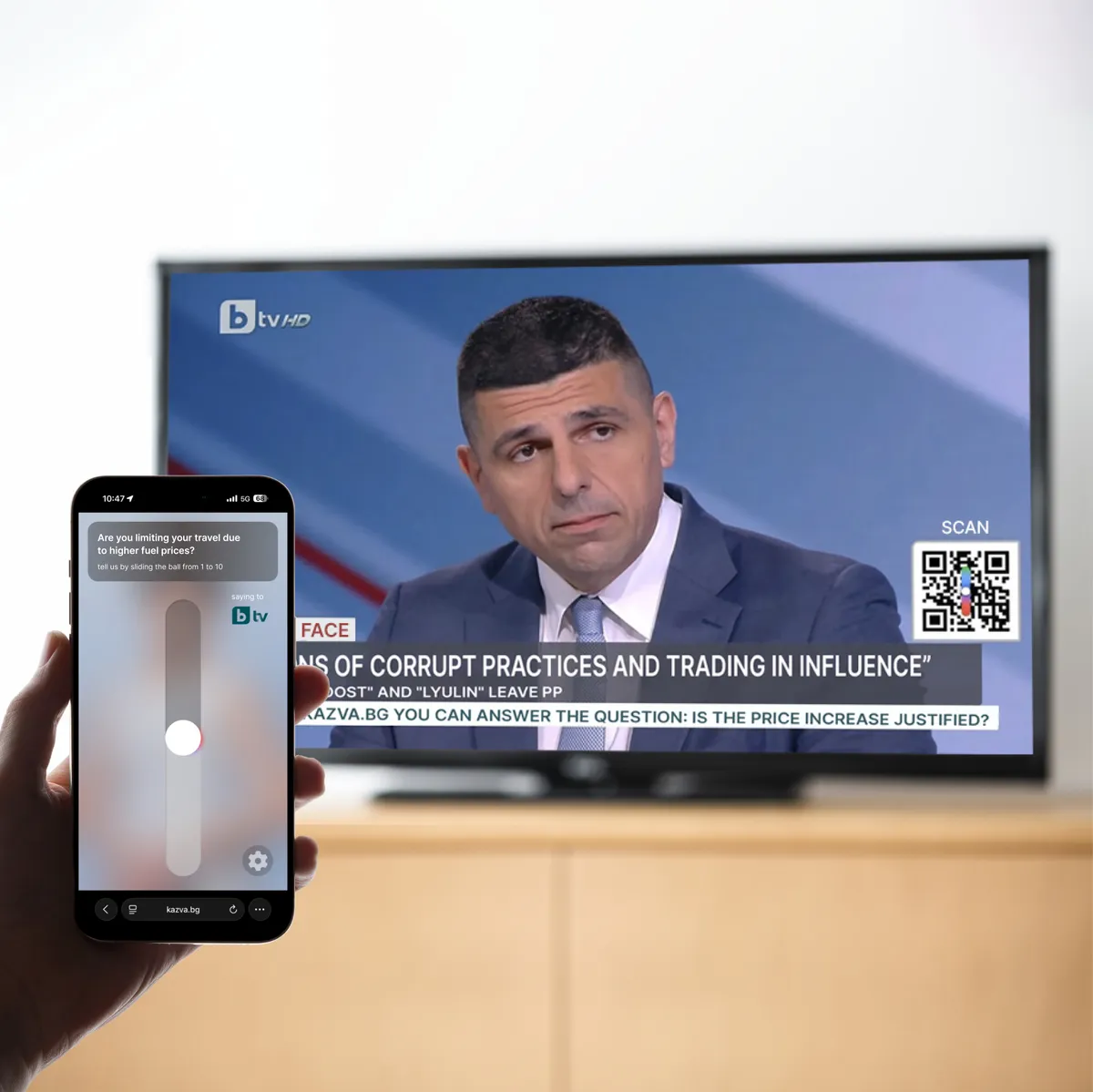 QR code on air at bTV - viewers vote live