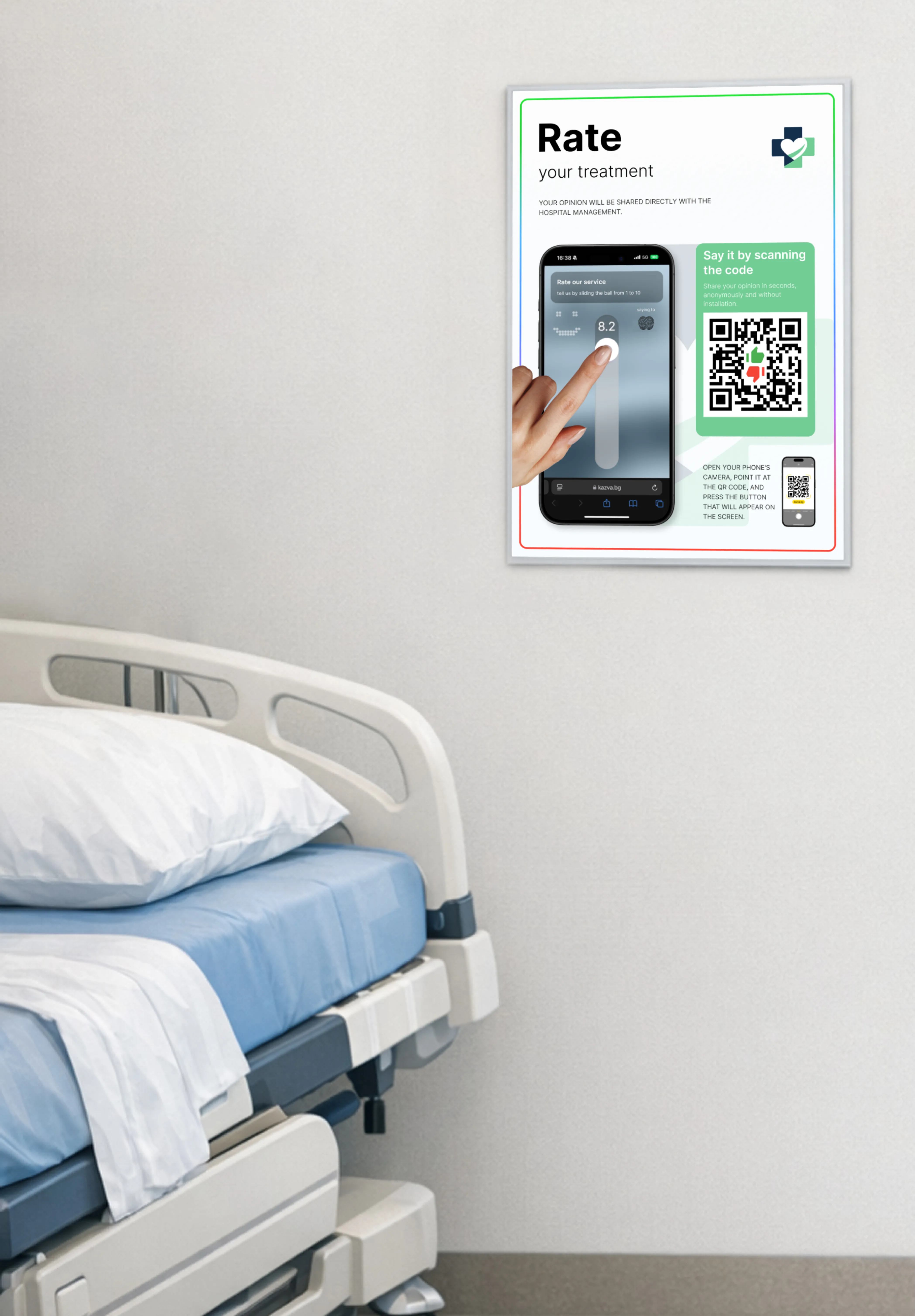 Poster with QR code in a hospital room