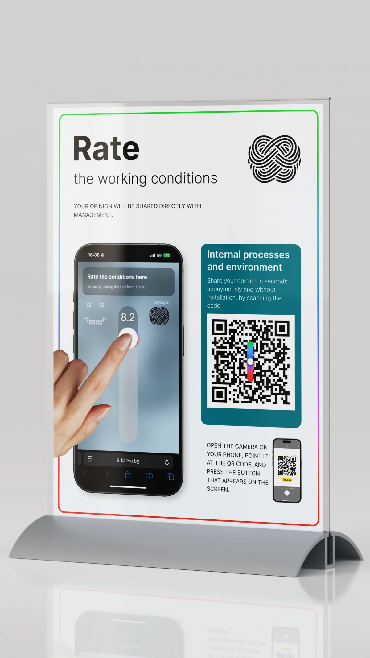 Workplace satisfaction dashboard with QR code